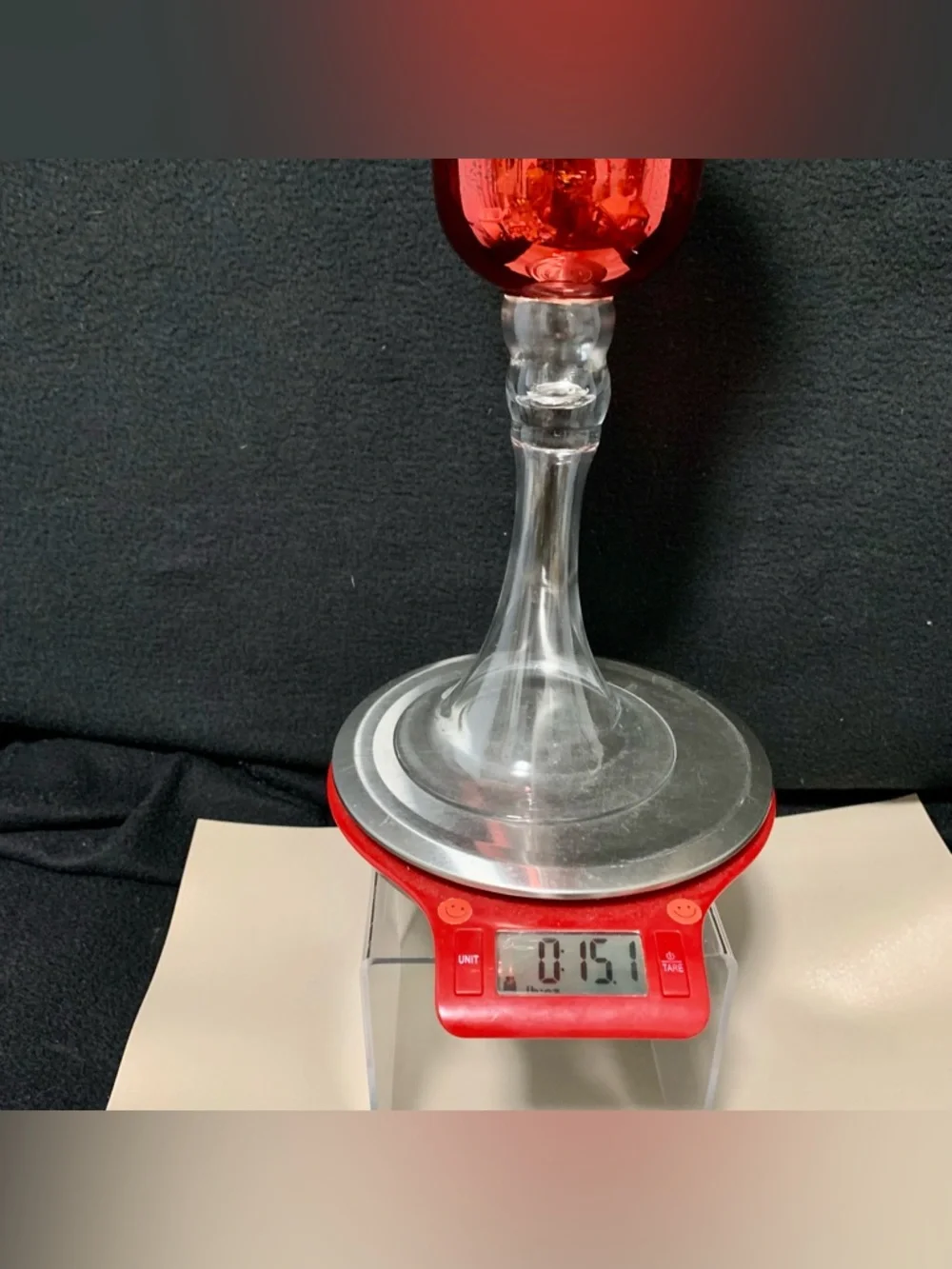 🔍 ❤️ Ruby Red Glass Goblet Votive Candle Holder with Ornate Gold Floral Pattern